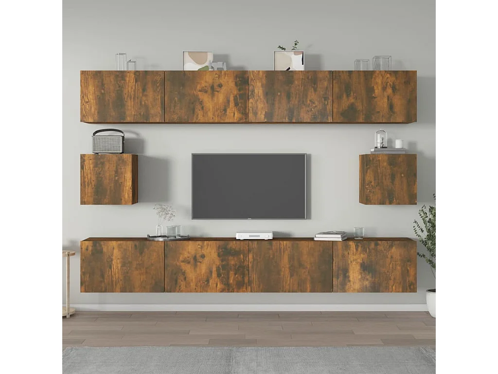 Set di Mobili Porta TV 6 pz Rovere Fumo in Legno Multistrato