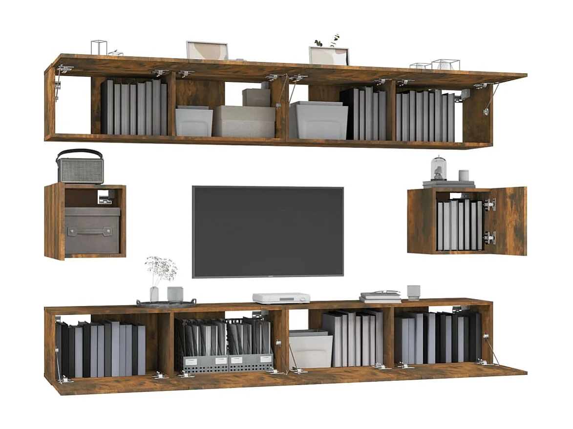 Set di Mobili Porta TV 6 pz Rovere Fumo in Legno Multistrato