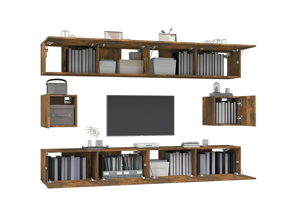 Set di Mobili Porta TV 6 pz Rovere Fumo in Legno Multistrato