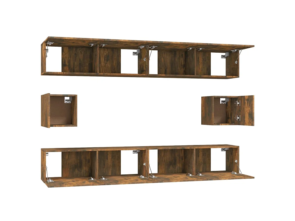 Set di Mobili Porta TV 6 pz Rovere Fumo in Legno Multistrato