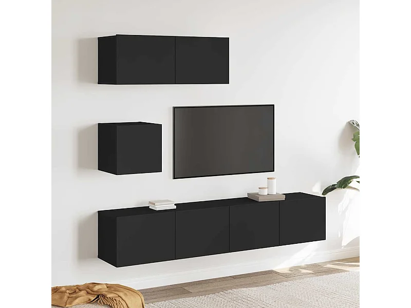 Ensemble de meubles TV 4 pcs Noir Bois d'ingénierie
