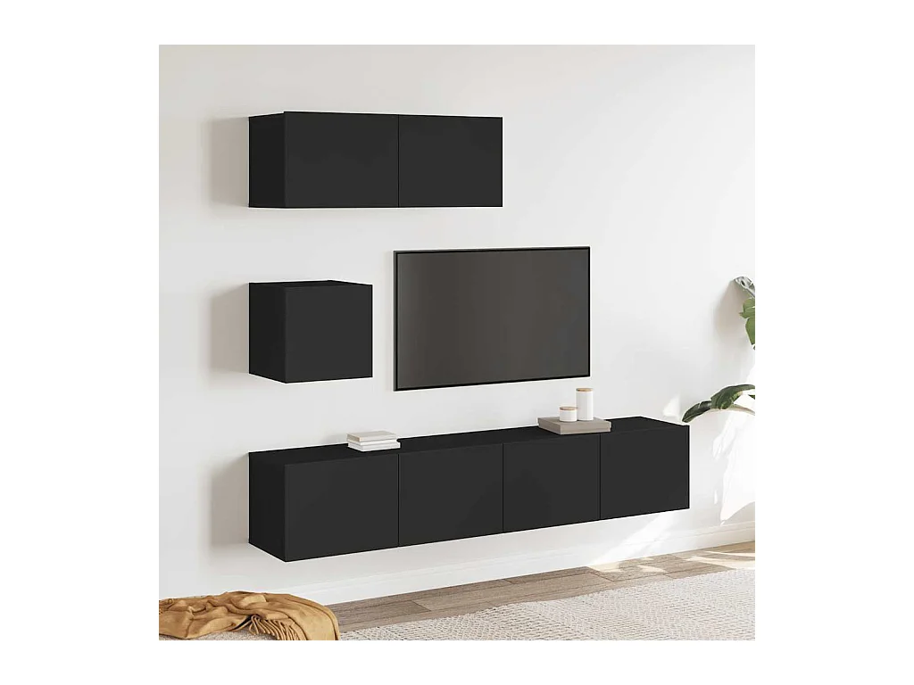Ensemble de meubles TV 4 pcs Noir Bois d'ingénierie