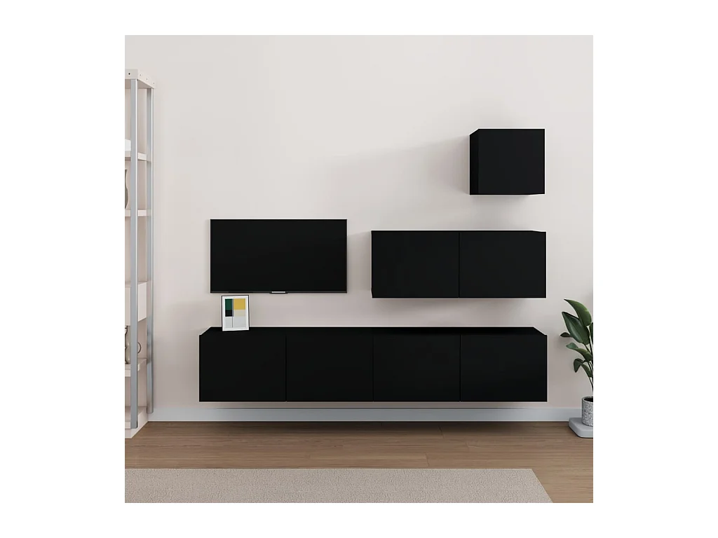 Ensemble de meubles TV 4 pcs Noir Bois d'ingénierie