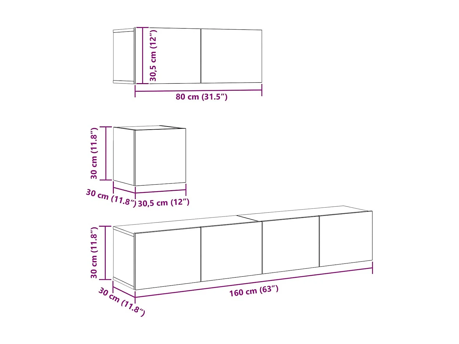 Conjunto móveis de TV 4 pcs madeira processada preto