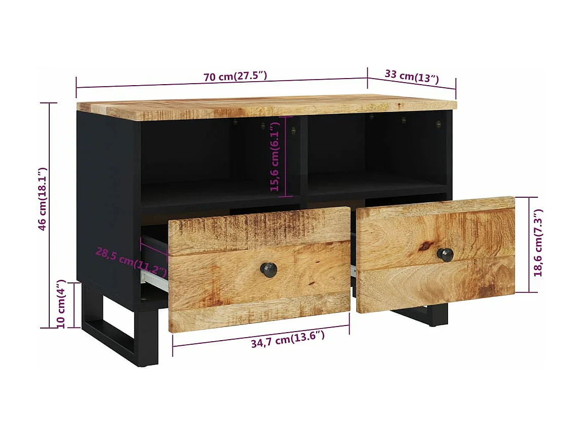 Meuble TV 70x33x46 cm Bois massif de manguier