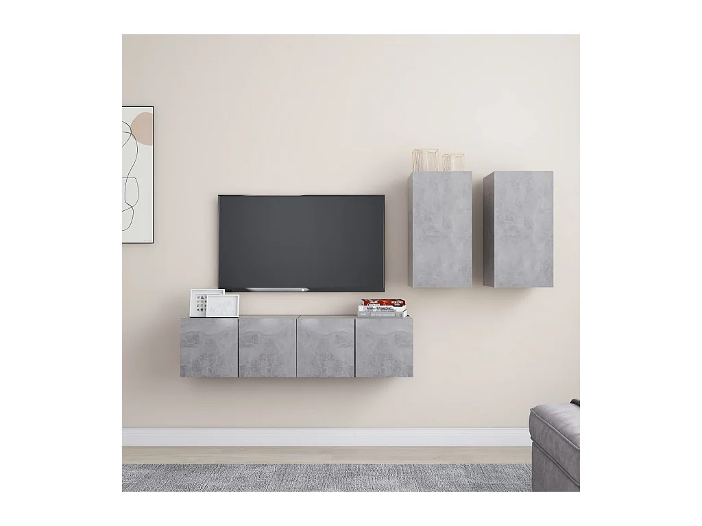 Set di Mobili Porta TV 4 pz Grigio Cemento in Legno Multistrato