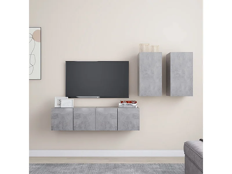 Ensemble de meubles TV 4 pcs Gris béton Bois d'ingénierie