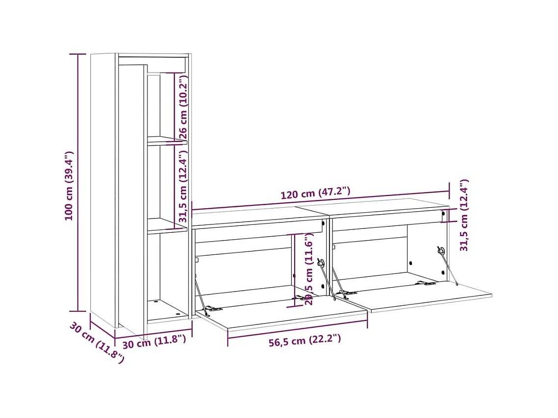 Meubles TV 3 pcs Bois massif de pin