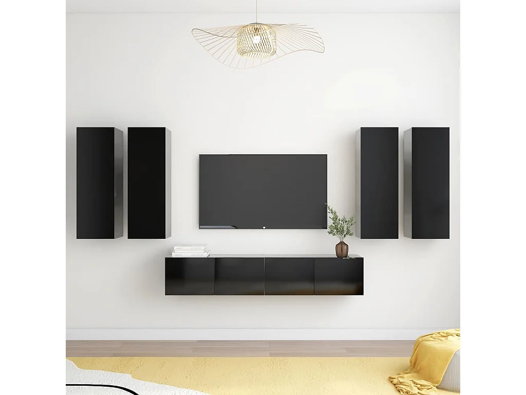 Ensemble de meubles TV 6 pcs Noir Bois d'ingénierie