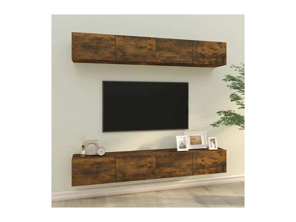 Meubles TV muraux 4 pcs chêne fumé 100x30x30 cm