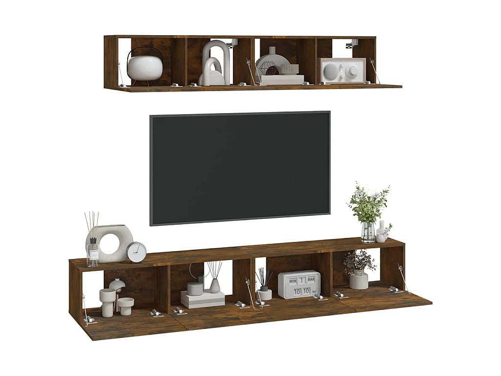 Set di Mobili Porta TV 4 pz Rovere Fumo in Legno Multistrato
