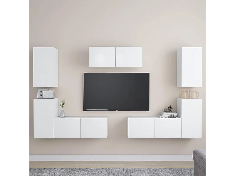 Set Mobili Porta TV 7 pz Bianco in Legno Multistrato