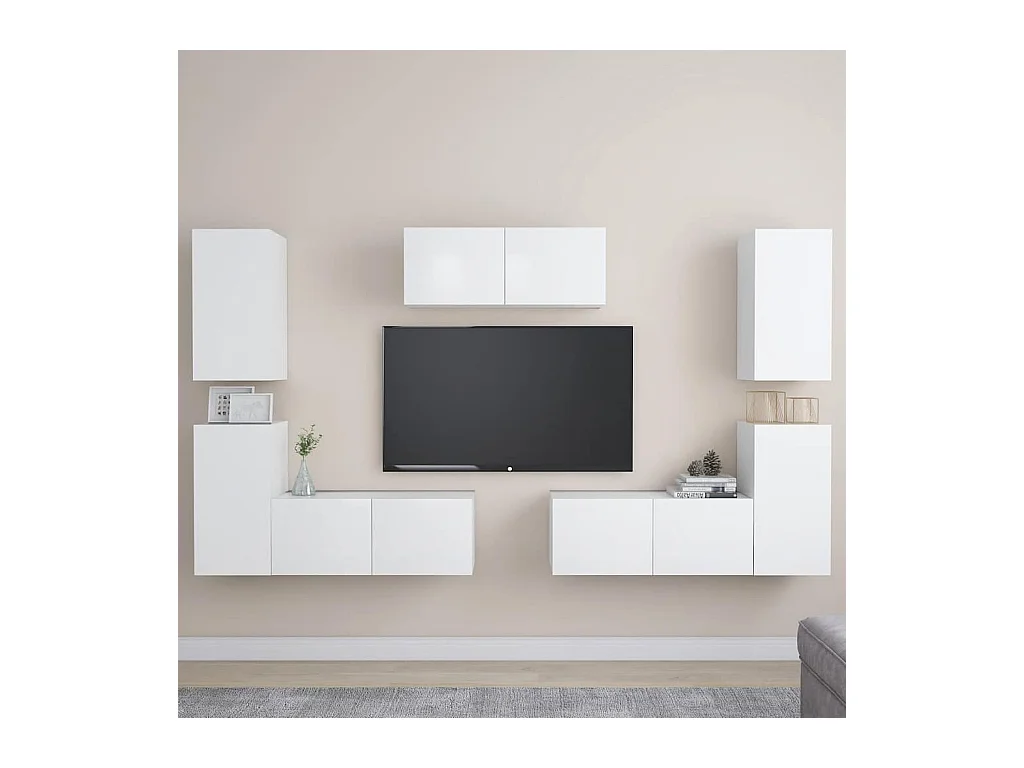 Set Mobili Porta TV 7 pz Bianco in Legno Multistrato