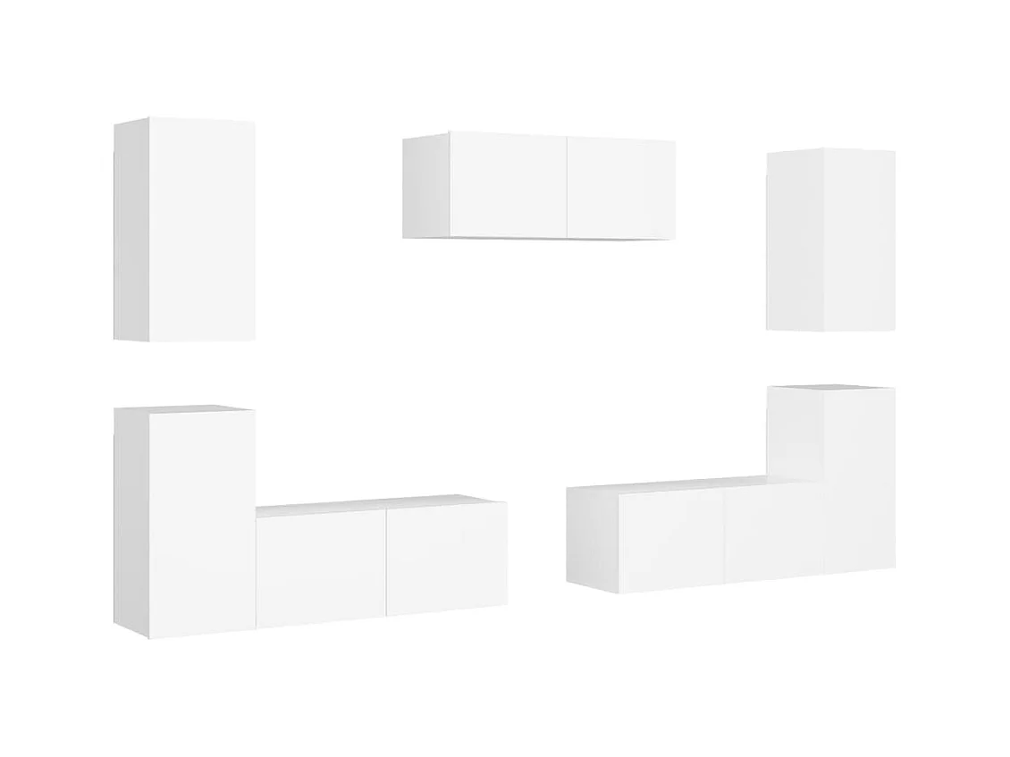 Set Mobili Porta TV 7 pz Bianco in Legno Multistrato