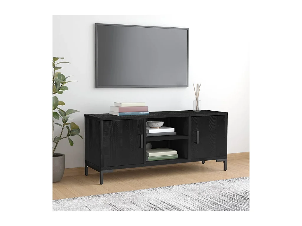 TV-Schrank Schwarz 110x35x48 cm Massivholz Kiefer