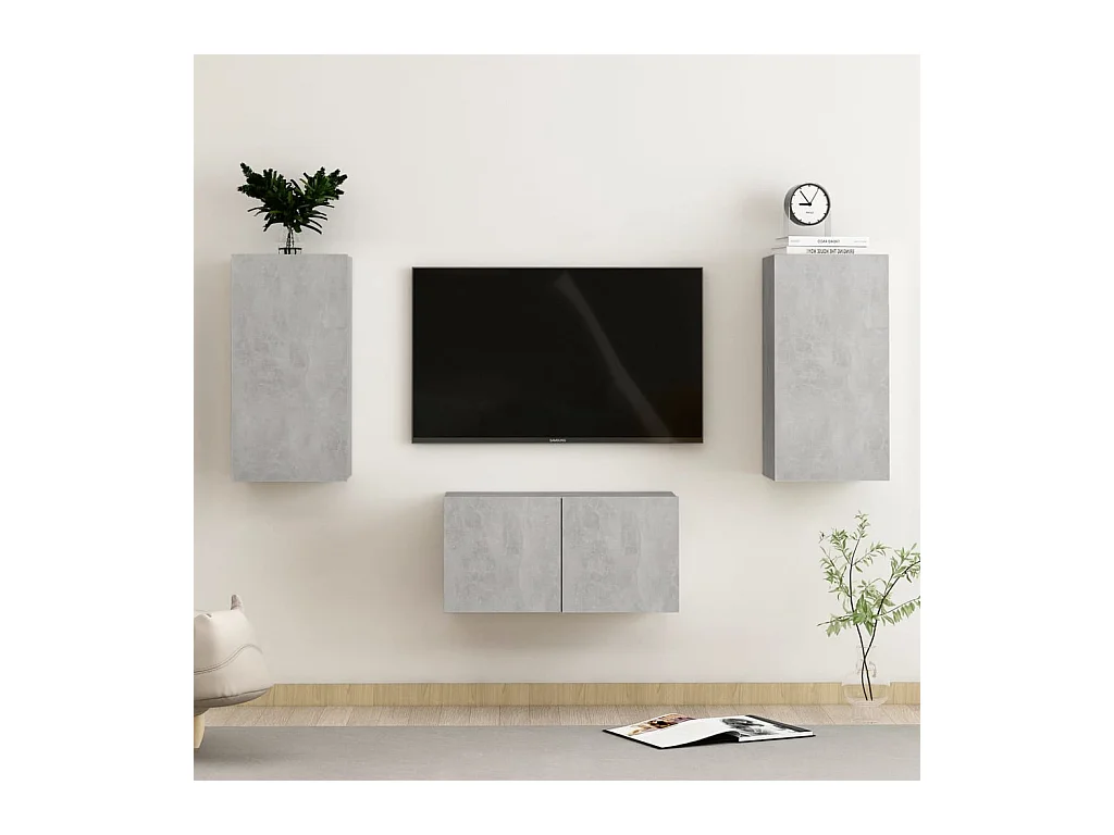 Set di Mobili Porta TV 3 pz Grigio Cemento in Legno Multistrato