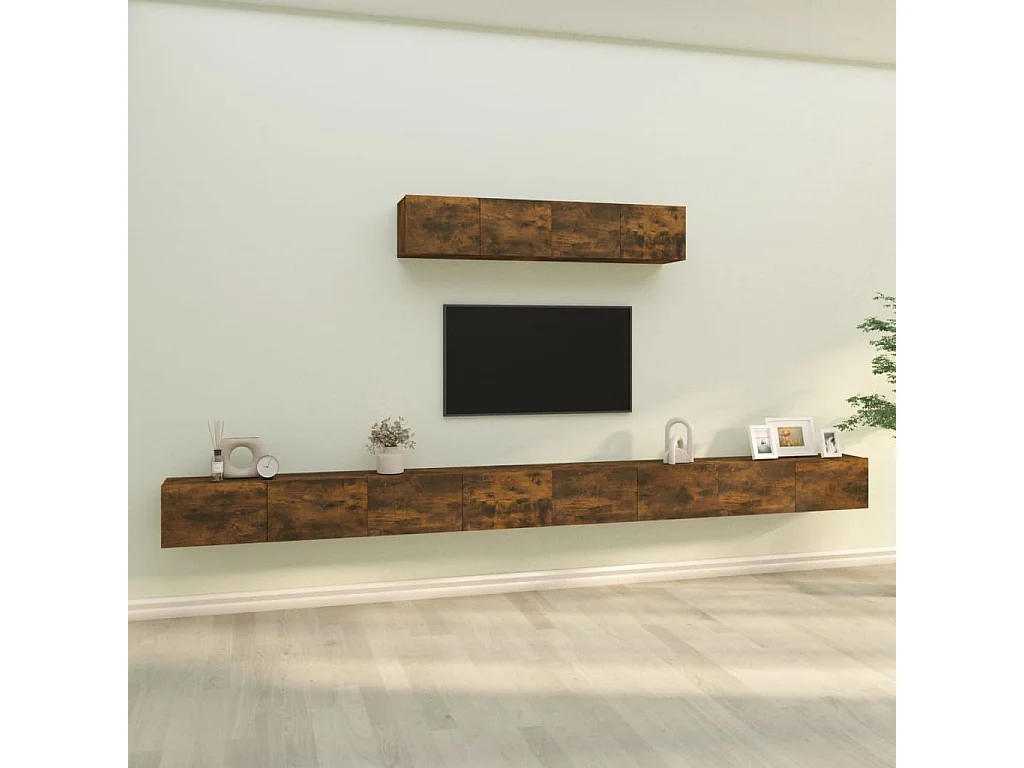 Set de muebles de TV 6 pzas madera contrachapada roble ahumado