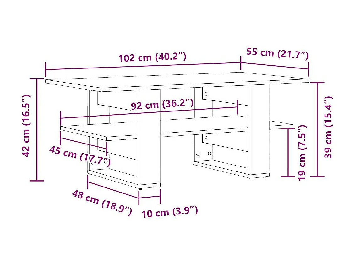 Tavolino da Salotto Legno Antico 102x55x42 cm Legno Multistrato