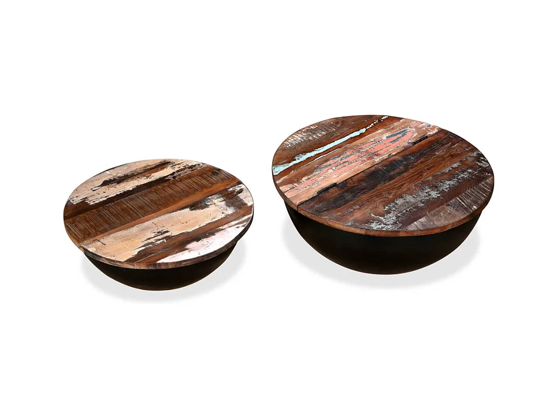 Conj. mesas centro 2 pcs madeira reciclada preto forma tigela