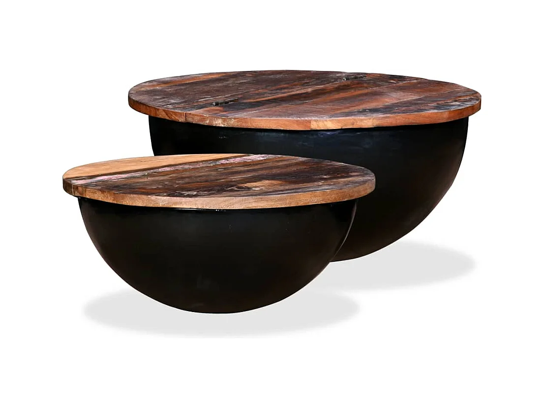 Ensemble de table basse 2pcs Bois récupération massif forme bol