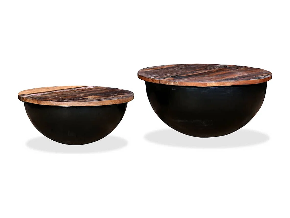 Ensemble de table basse 2pcs Bois récupération massif forme bol