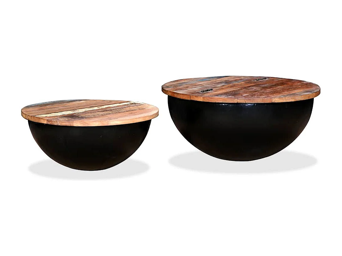 Ensemble de table basse 2pcs Bois récupération massif forme bol