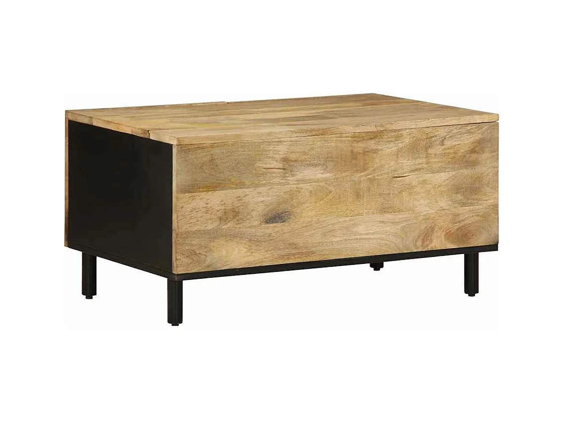 Tavolino da Salotto Nero 80x50x40cm Legno Massello Mango Grezzo