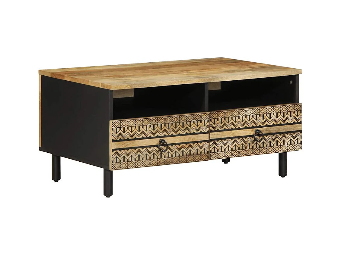 Tavolino da Salotto Nero 80x54x40cm Legno Massello Mango Grezzo