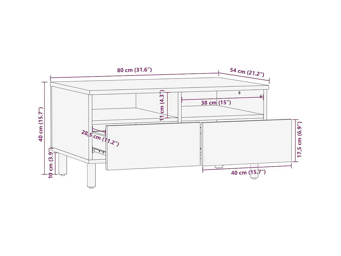 Tavolino da Salotto Nero 80x54x40cm Legno Massello Mango Grezzo
