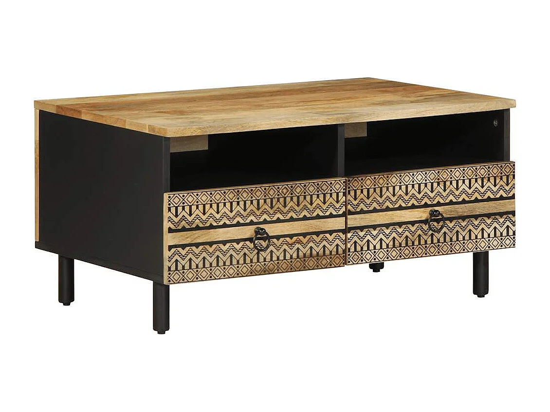 Table basse noir 80x54x40 cm bois massif de manguier brut