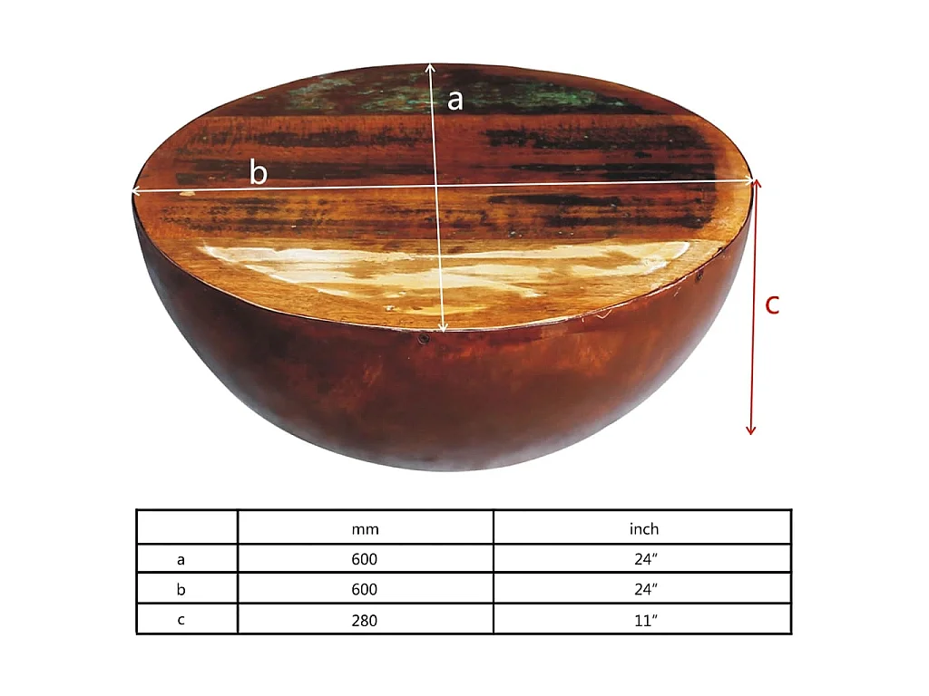 Table basse Forme de bol avec base en acier Bois recyclé