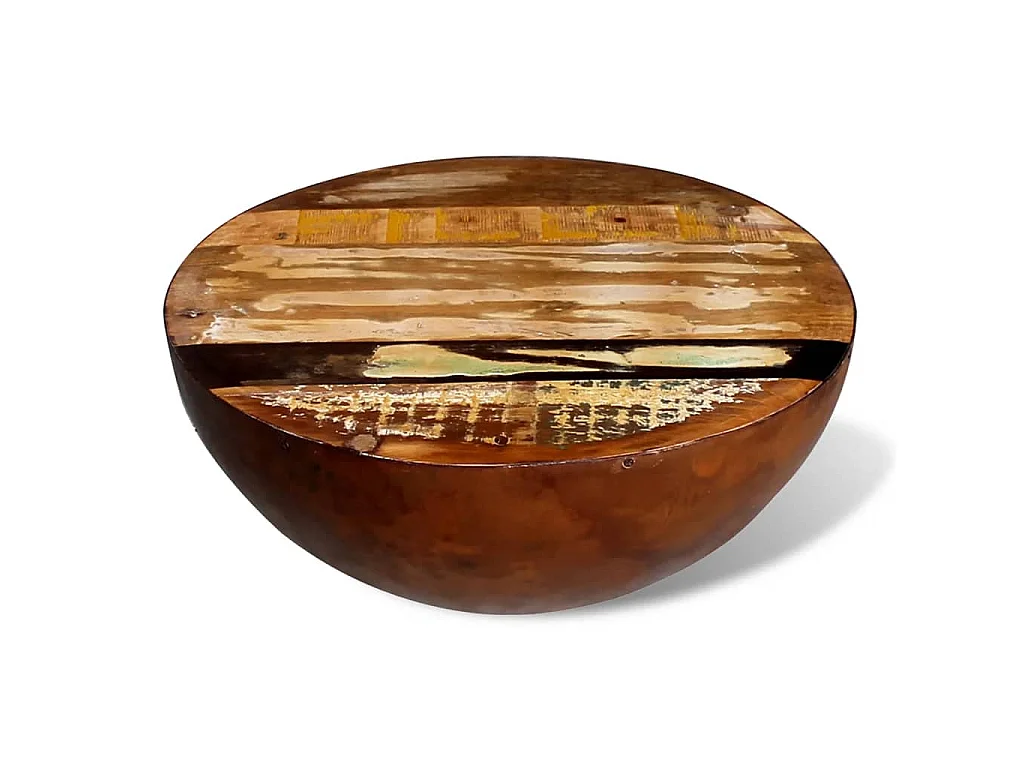 Table basse Forme de bol avec base en acier Bois recyclé