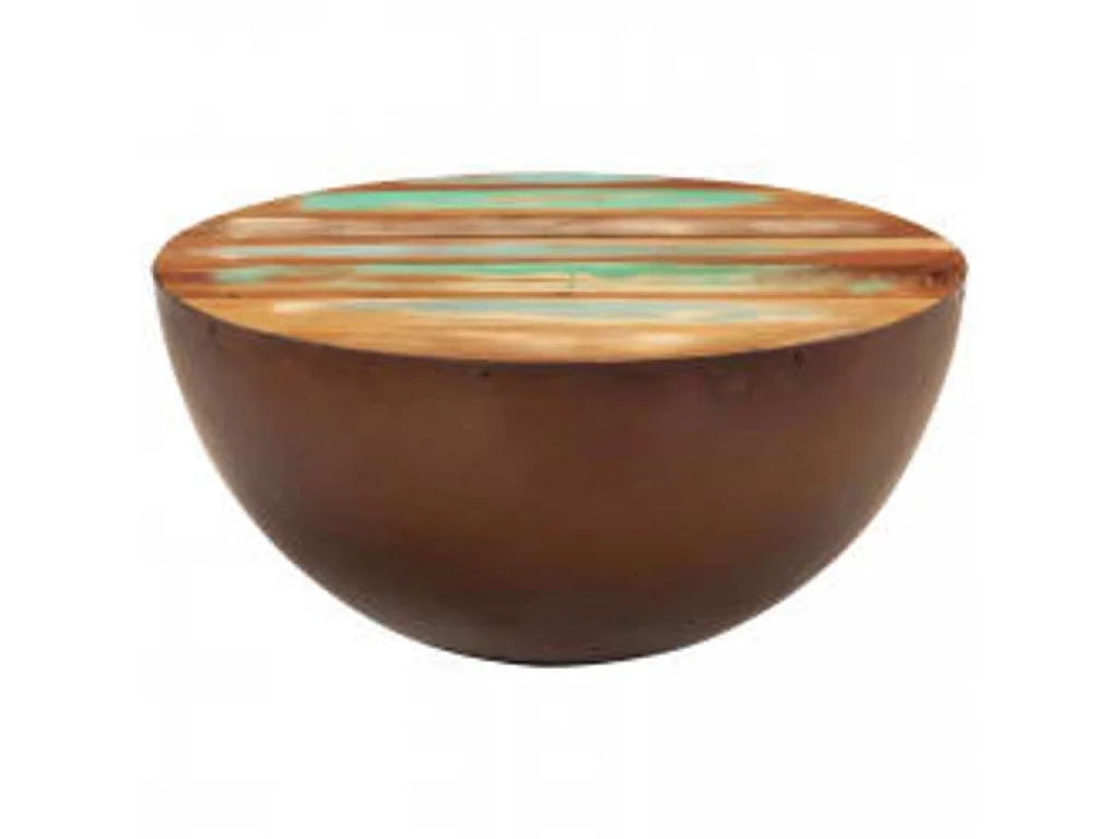 Table basse Forme de bol avec base en acier Bois recyclé