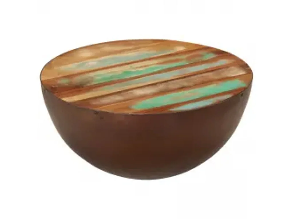 Table basse Forme de bol avec base en acier Bois recyclé
