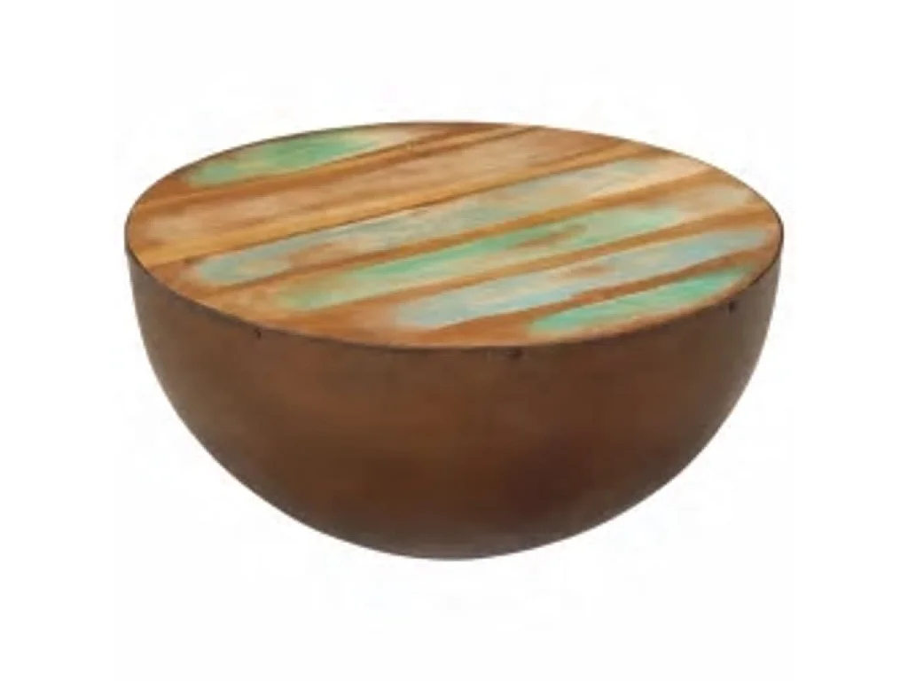Table basse Forme de bol avec base en acier Bois recyclé