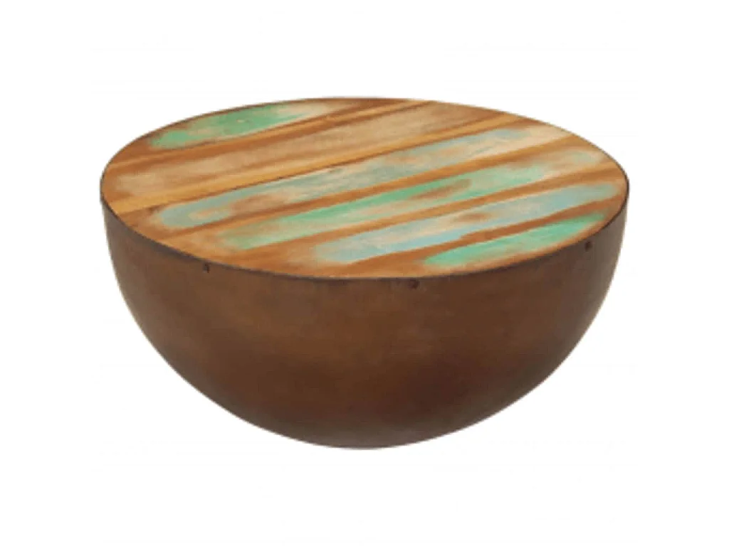 Couchtisch Schalenform mit Stahlboden Altholz Massiv