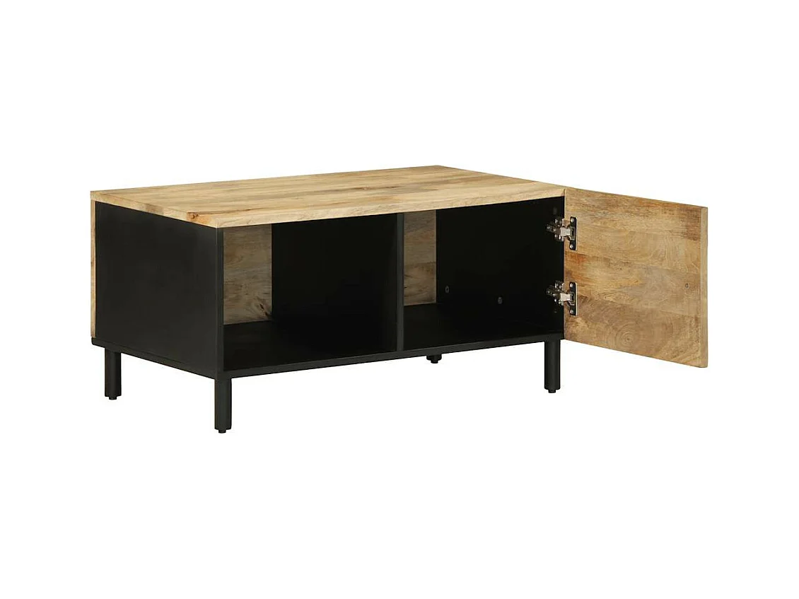 Tavolino da Salotto Nero 80x50x40cm Legno Massello Mango Grezzo