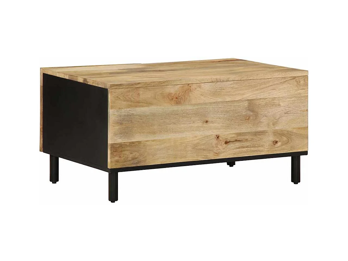 Tavolino da Salotto Nero 80x50x40cm Legno Massello Mango Grezzo