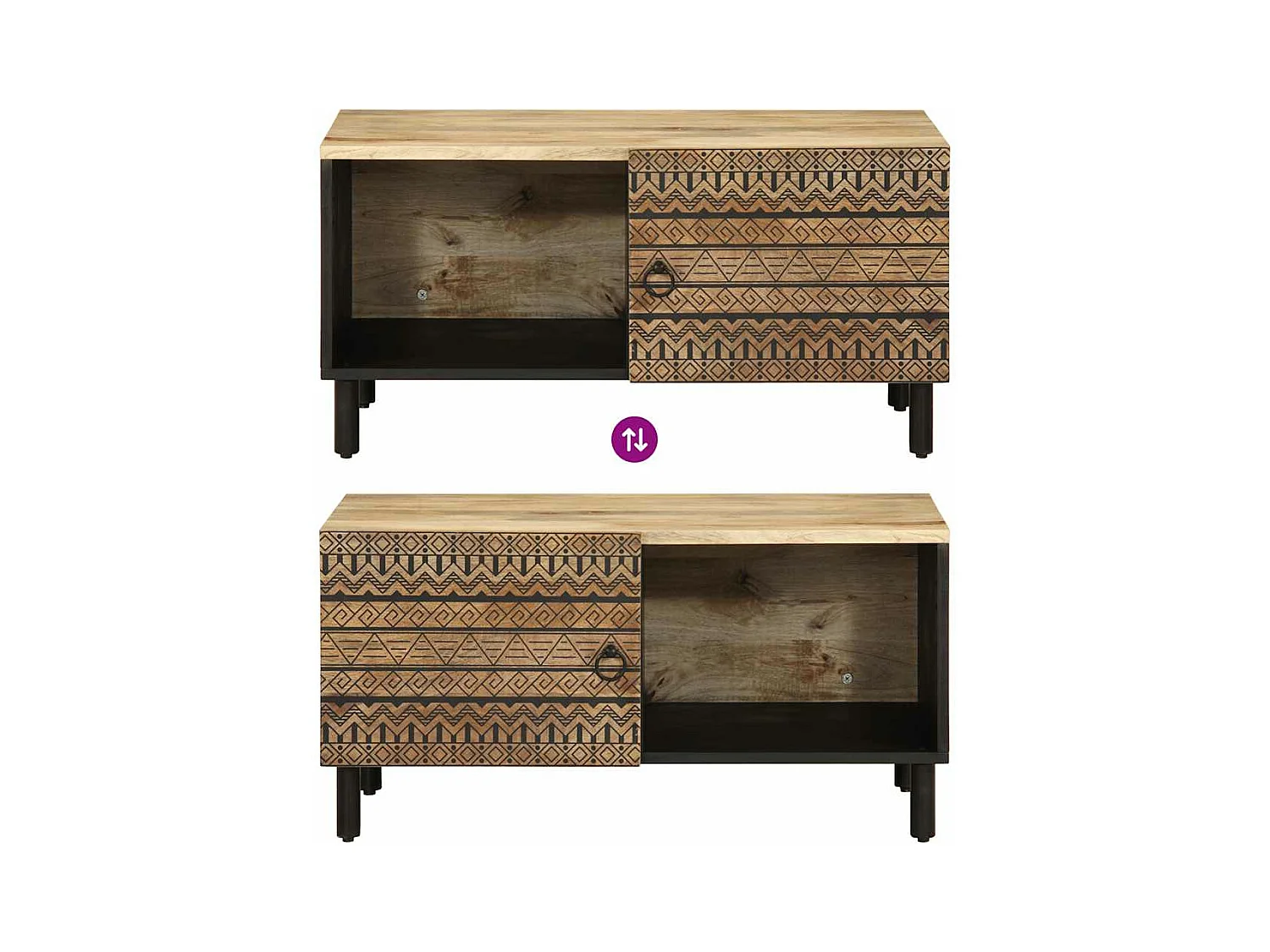 Tavolino da Salotto Nero 80x50x40cm Legno Massello Mango Grezzo