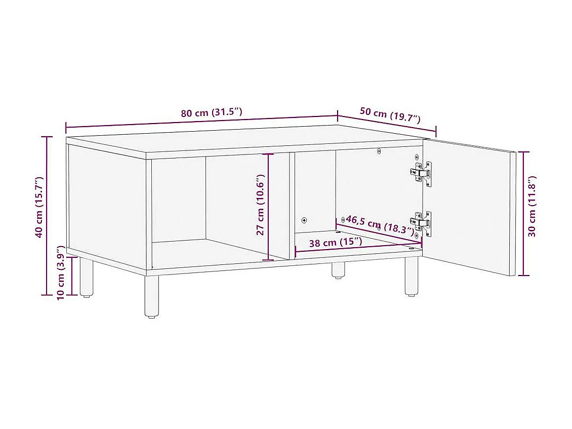 Table basse noir 80x50x40 cm bois de manguier massif brut