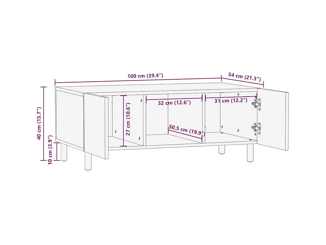 Tavolino Salotto Nero 100x54x40 cm Legno Massello Mango Grezzo