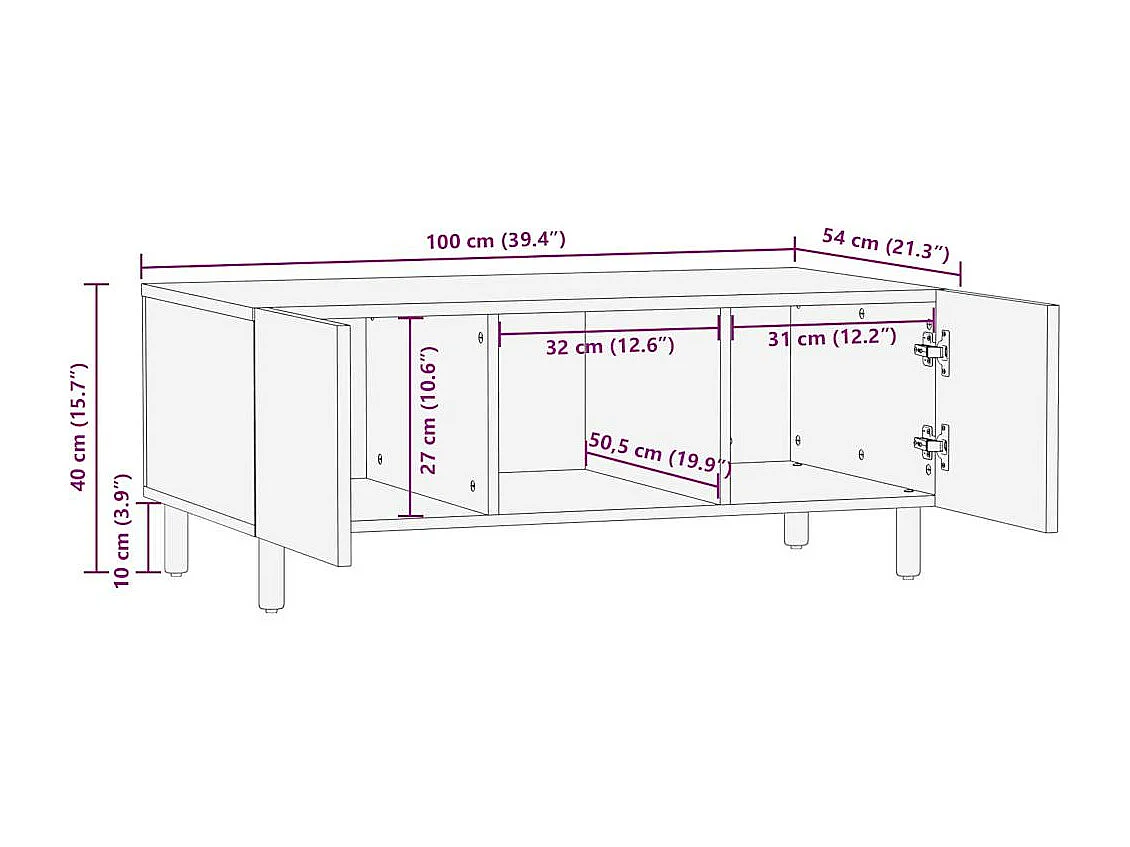 Table basse noir 100x54x40 cm bois massif de manguier brut
