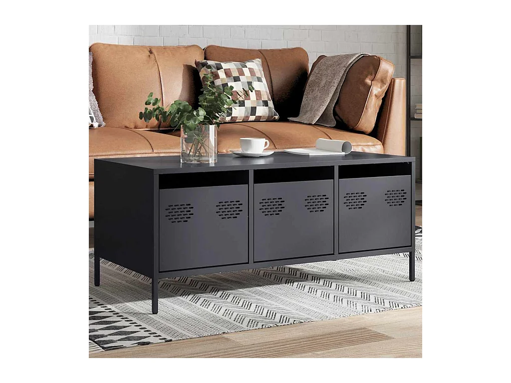 Table basse anthracite 101,5x50x43,5 cm acier laminé à froid