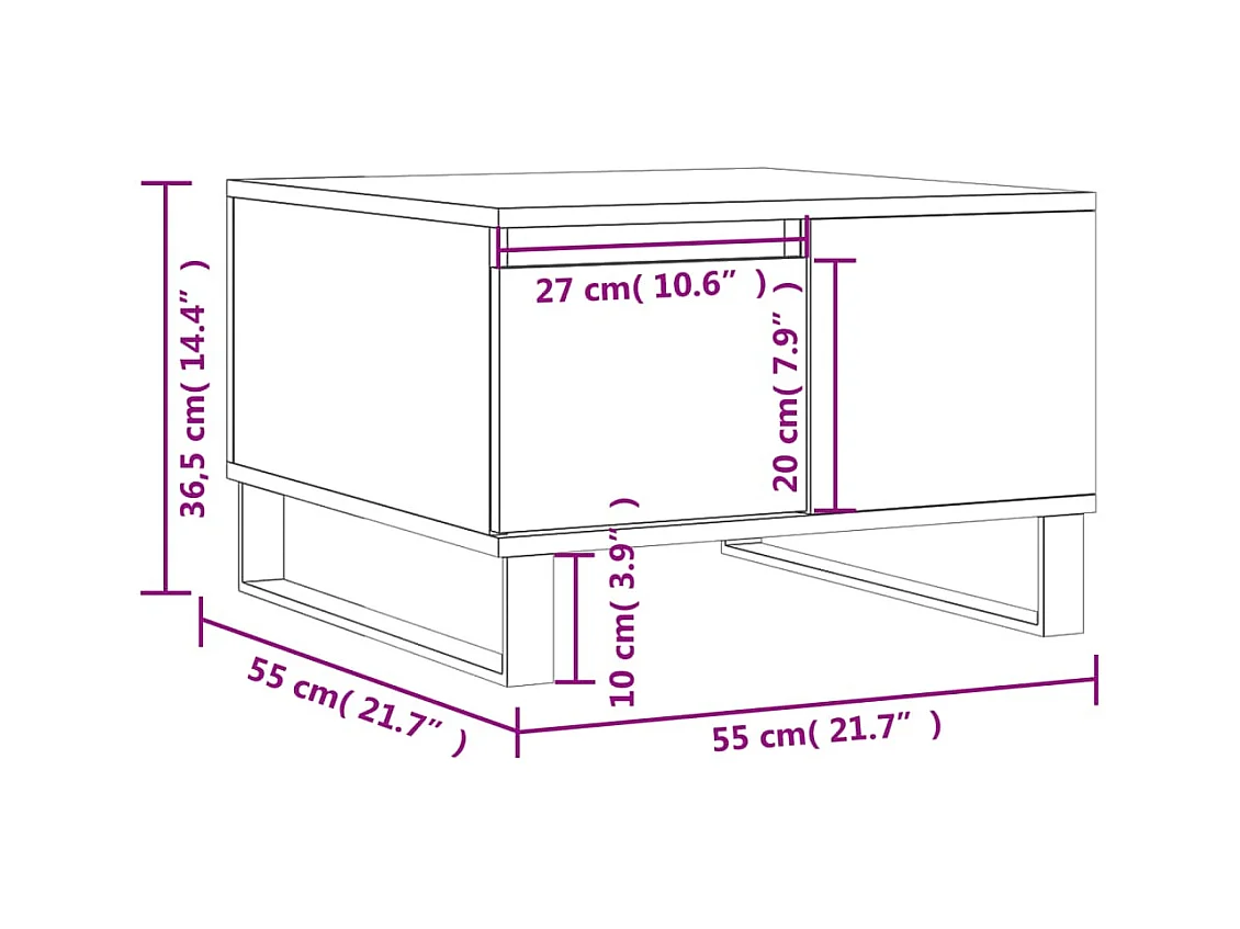 Table basse chêne fumé 55x55x36,5 cm bois d'ingénierie