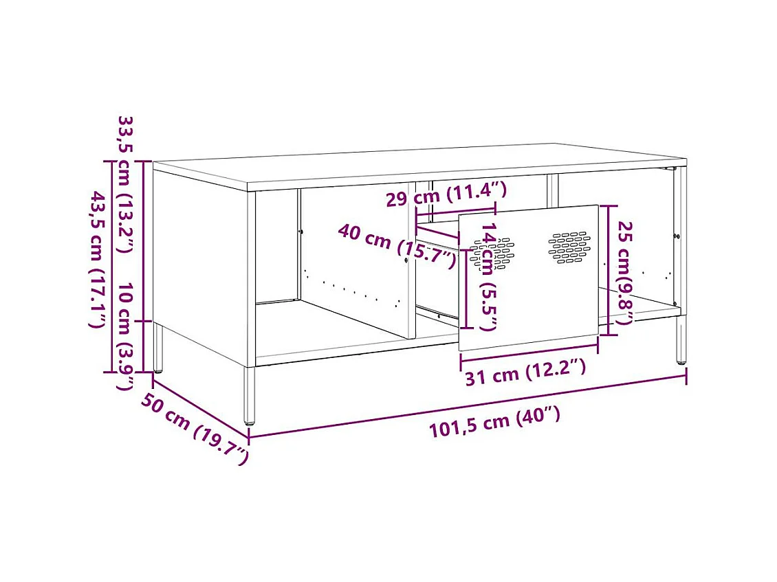 Table basse anthracite 101,5x50x43,5 cm acier laminé à froid