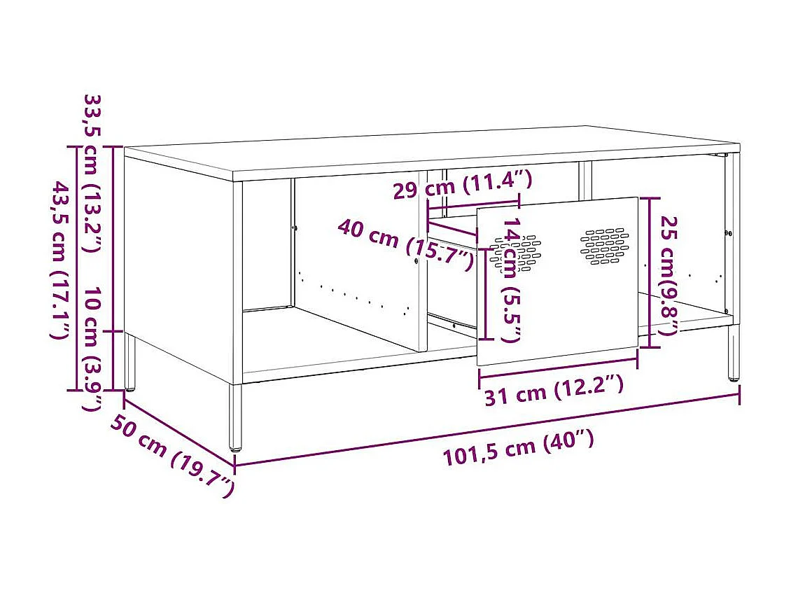Table basse anthracite 101,5x50x43,5 cm acier laminé à froid