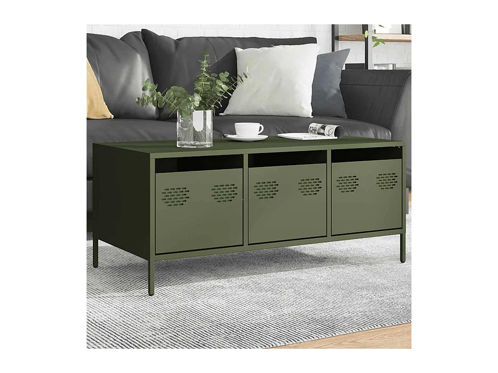 Table basse vert olive 101,5x50x43,5 cm acier laminé à froid