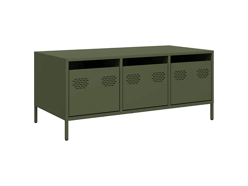 Table basse vert olive 101,5x50x43,5 cm acier laminé à froid