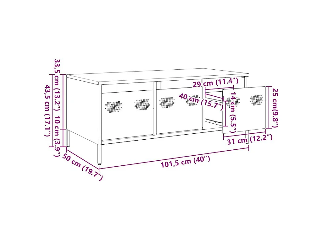 Table basse vert olive 101,5x50x43,5 cm acier laminé à froid