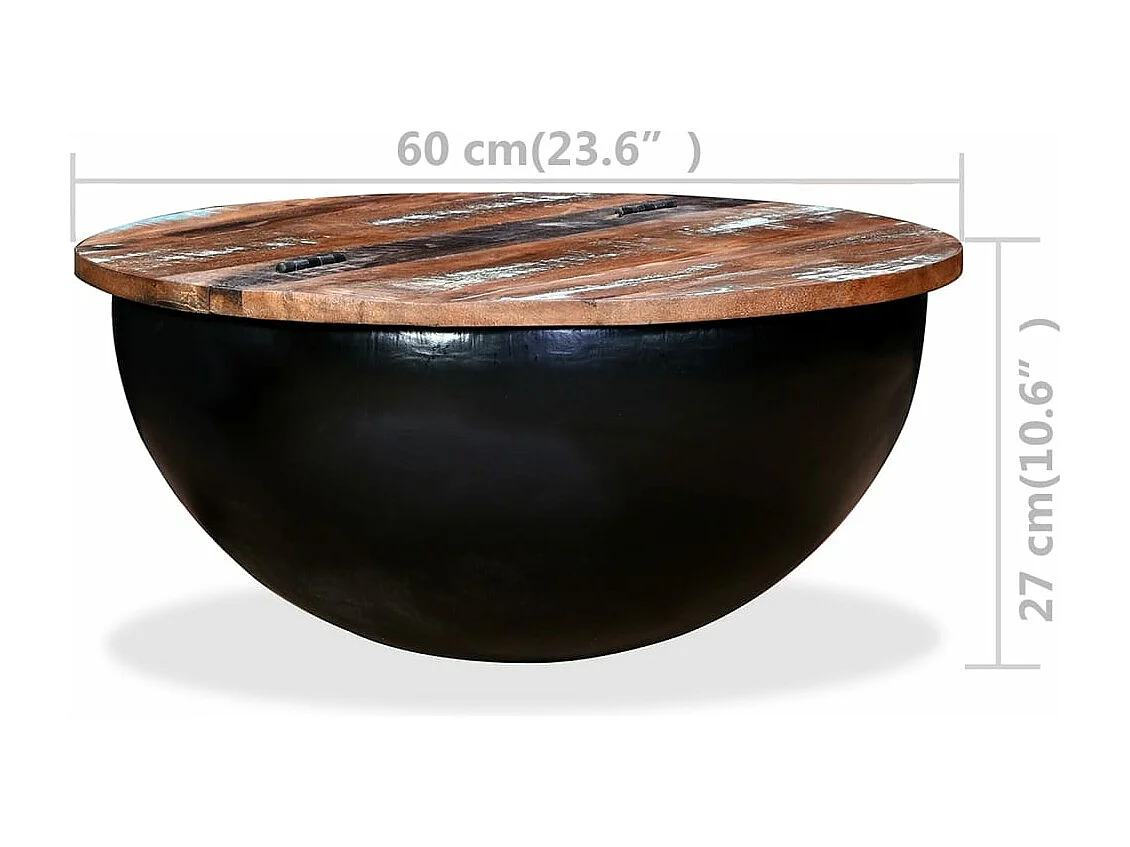 Tavolino da Caffè a Forma di Coppa in Massello Anticato Nero